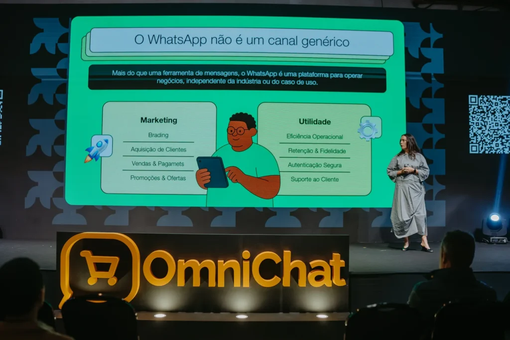 Cassiane Vilvert, da Meta, no palco do OmniChat Connection 2026
